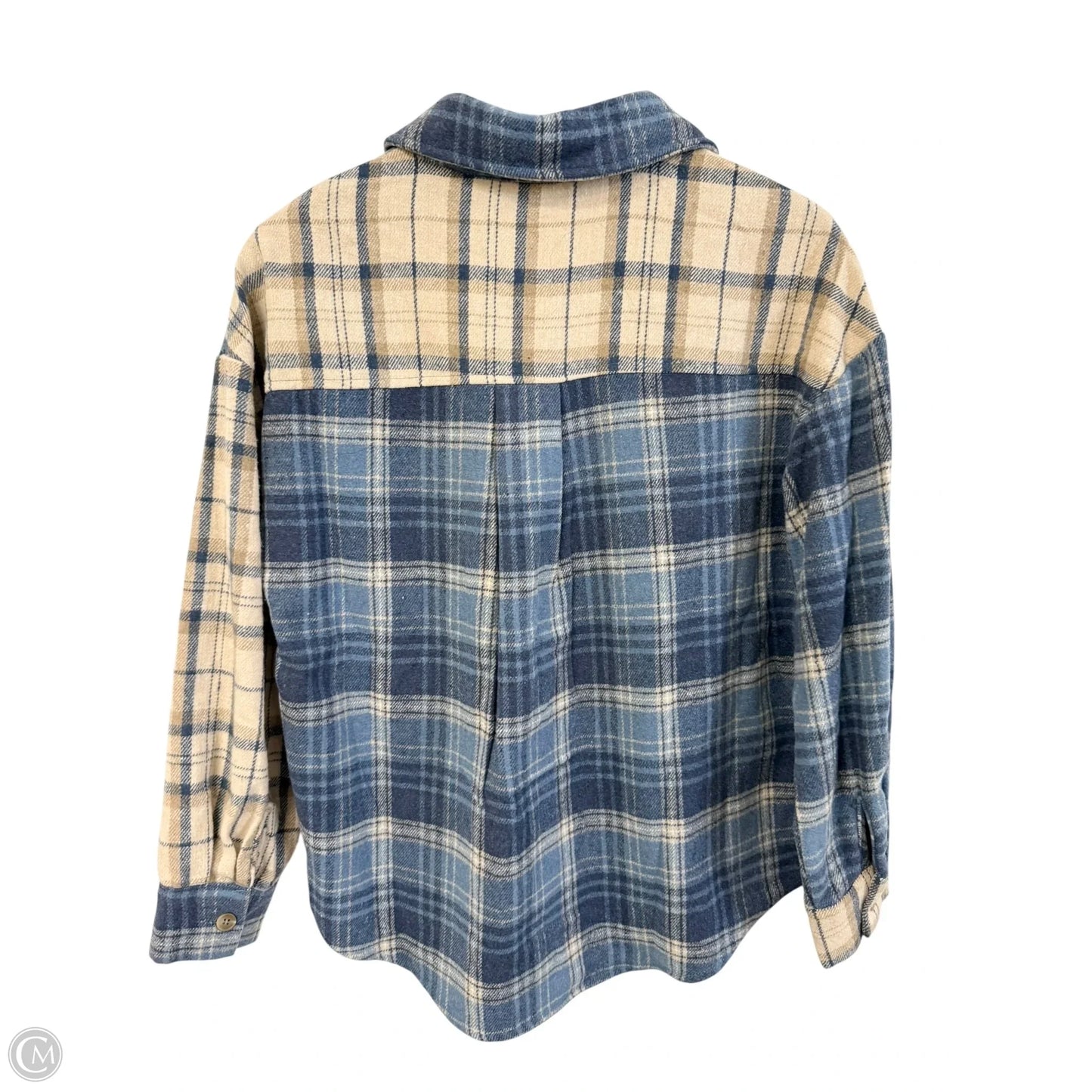 Jacket Shirt By Blu Pepper In Blue & Tan, Size: S