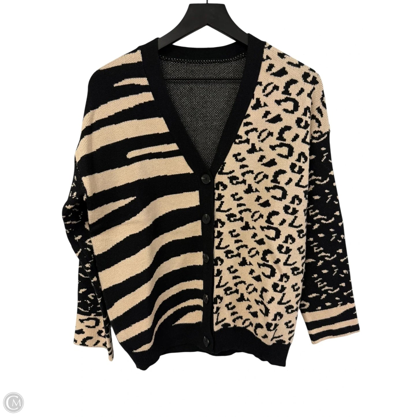Sweater Cardigan By Cmf In Black & Tan, Size: S