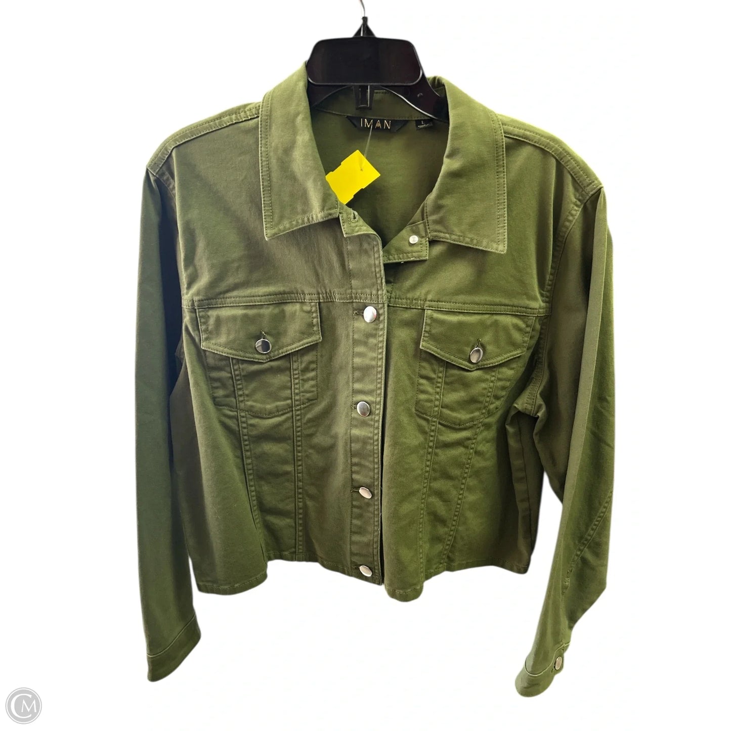 Jacket Denim By Iman Hsn In Green Denim, Size: L