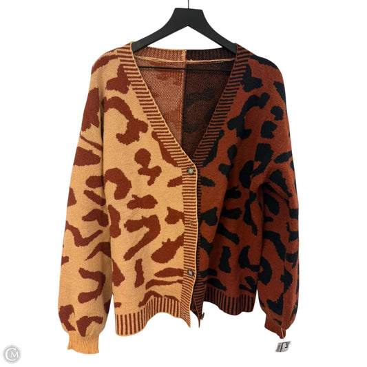 Sweater Cardigan By Cme In Leopard Print, Size: Xl