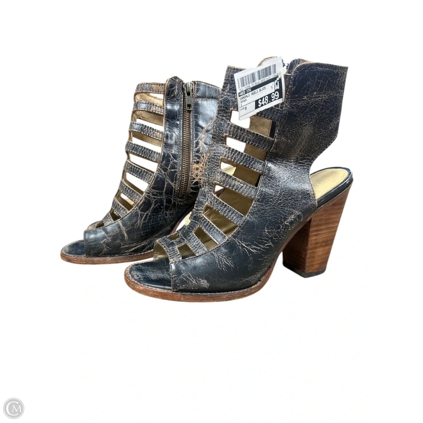 Sandals Heels Block By Bed Stu In Brown, Size: 9