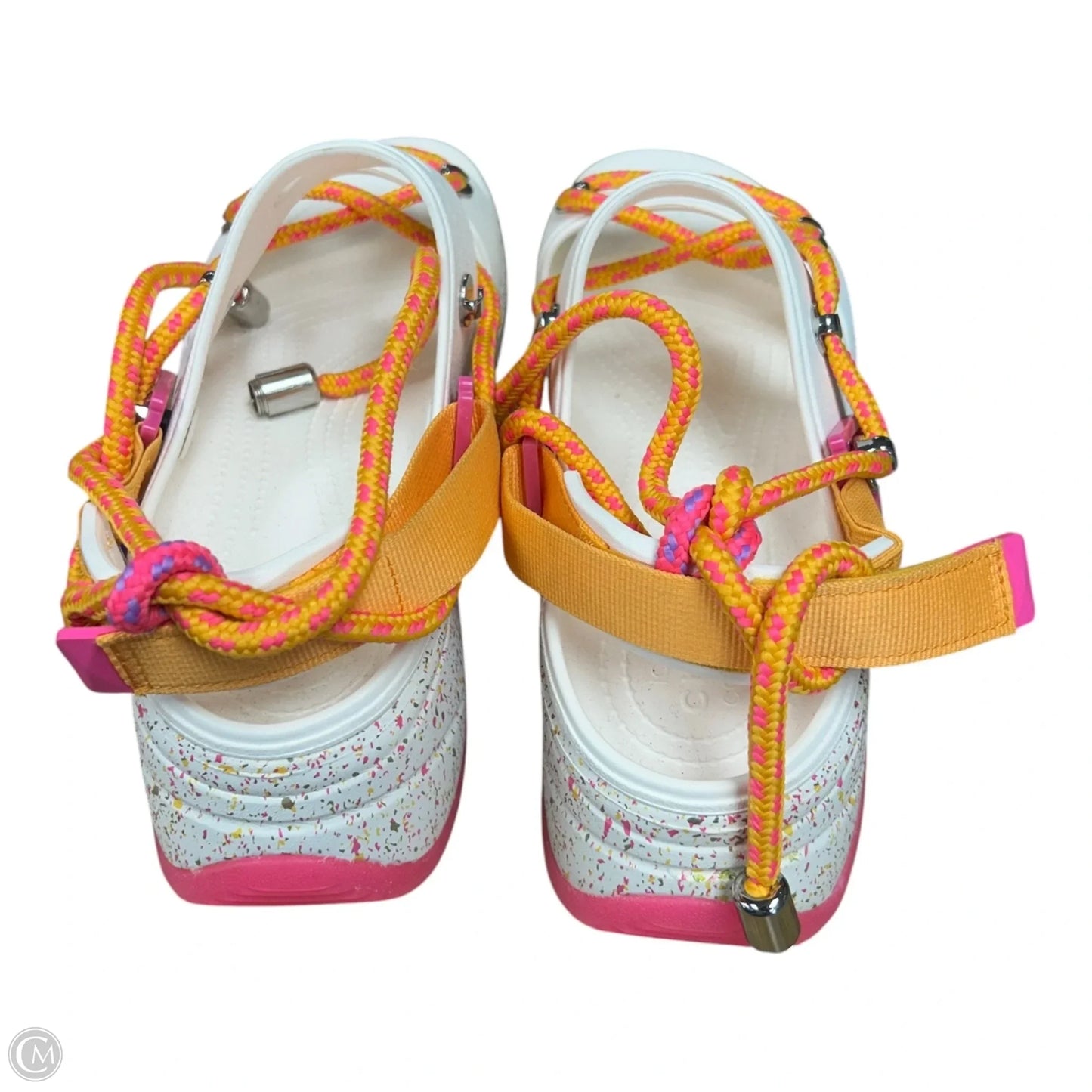 Sandals Flats By Crocs In Orange & Pink, Size: 10