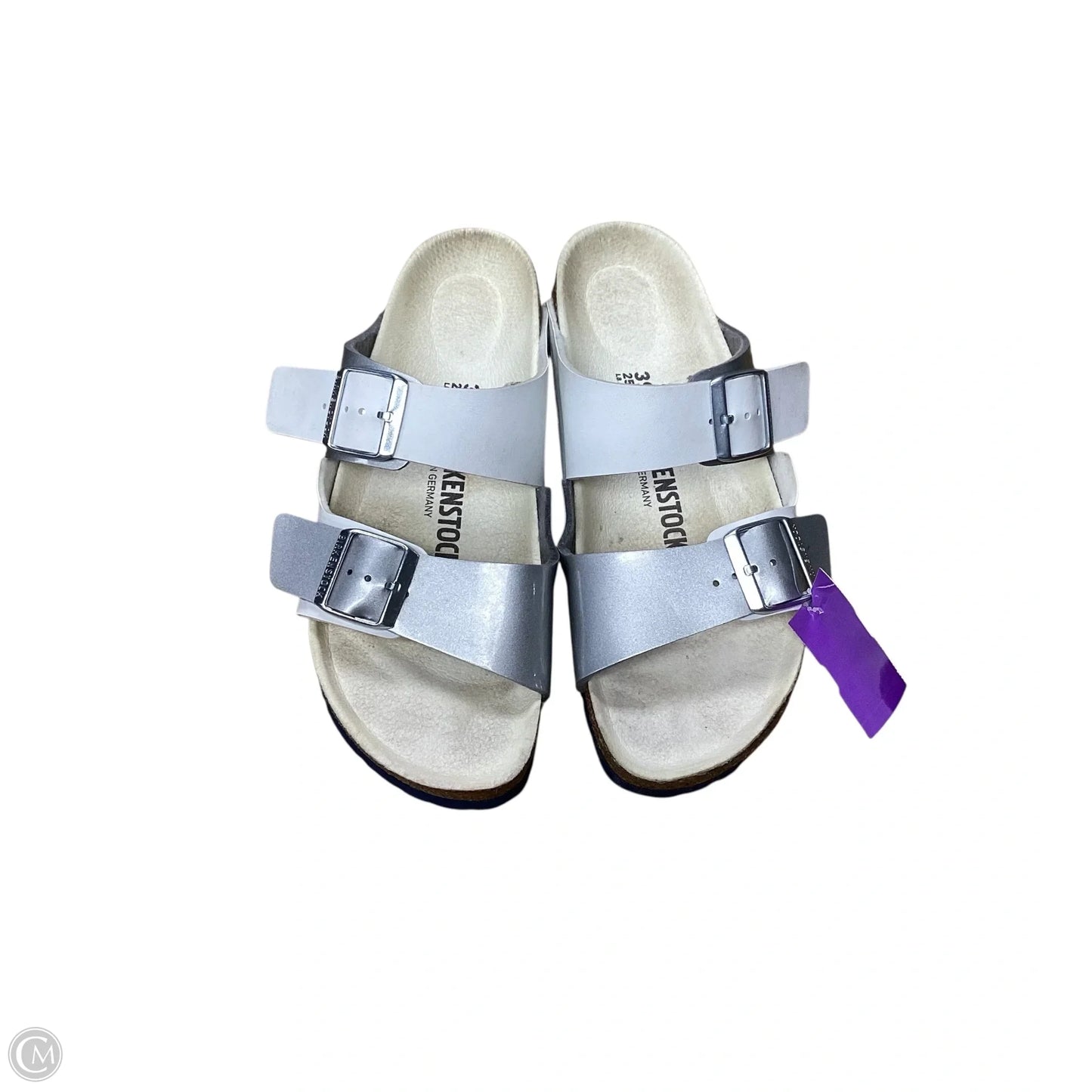 Sandals Flats By Birkenstock In Grey & White, Size: 8
