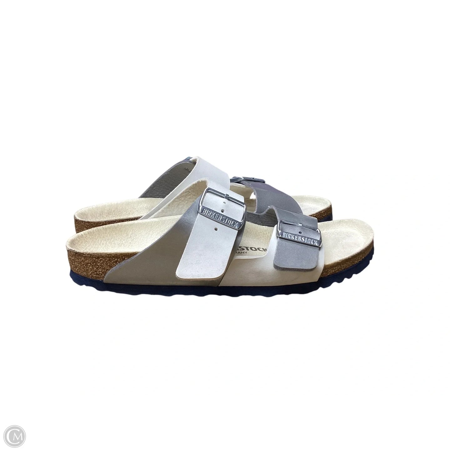 Sandals Flats By Birkenstock In Grey & White, Size: 8