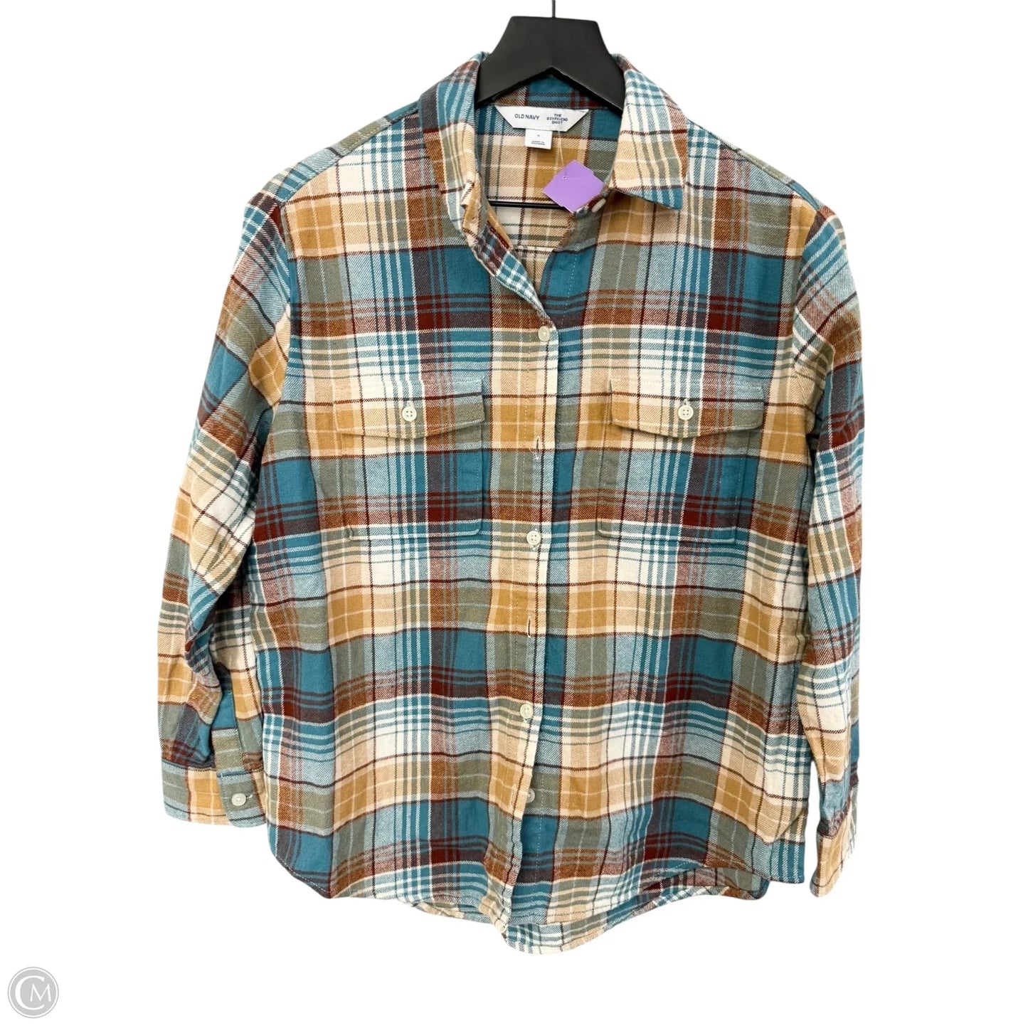 Blouse Long Sleeve By Old Navy In Plaid Pattern, Size: S
