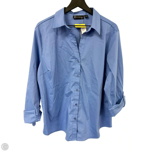 Blouse Long Sleeve By New York And Co In Blue, Size: Xxl