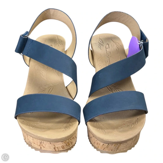 Sandals Heels Wedge By Chinese Laundry In Blue, Size: 8.5