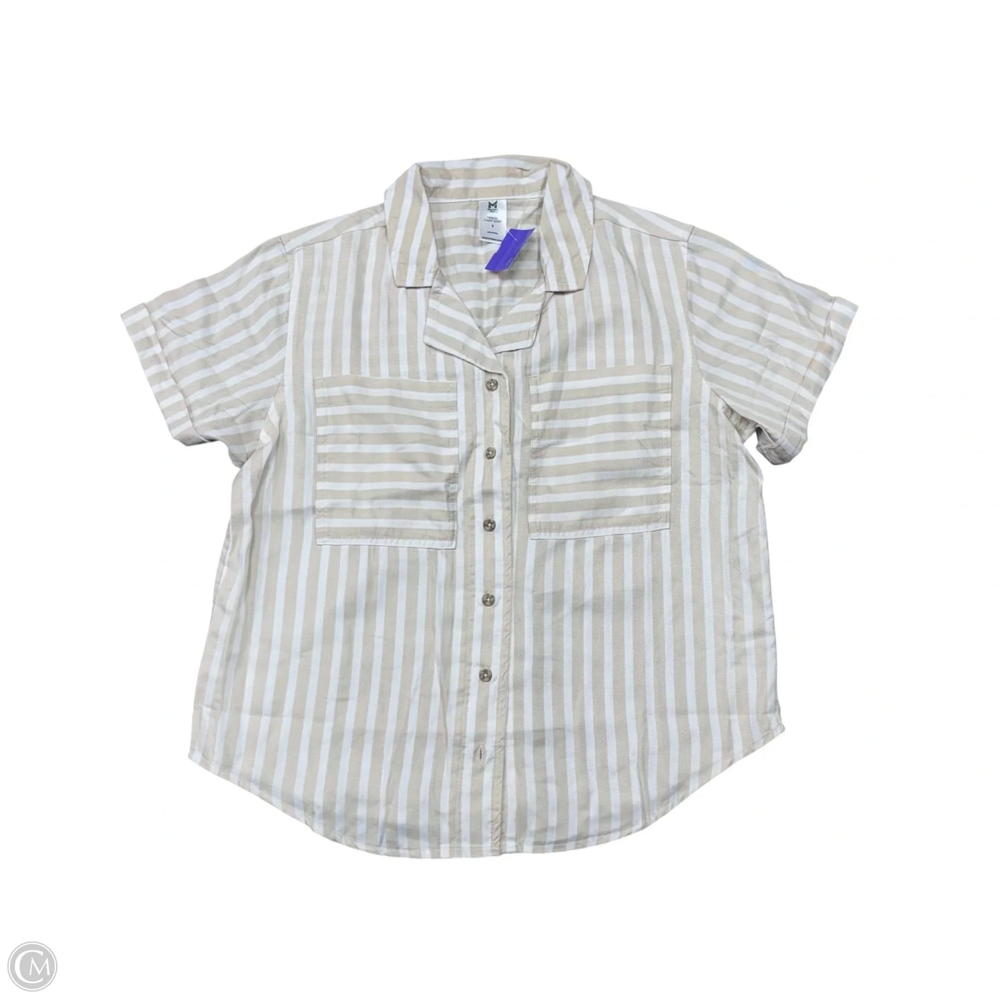 Blouse Short Sleeve By Members Mark In Tan & White, Size: S