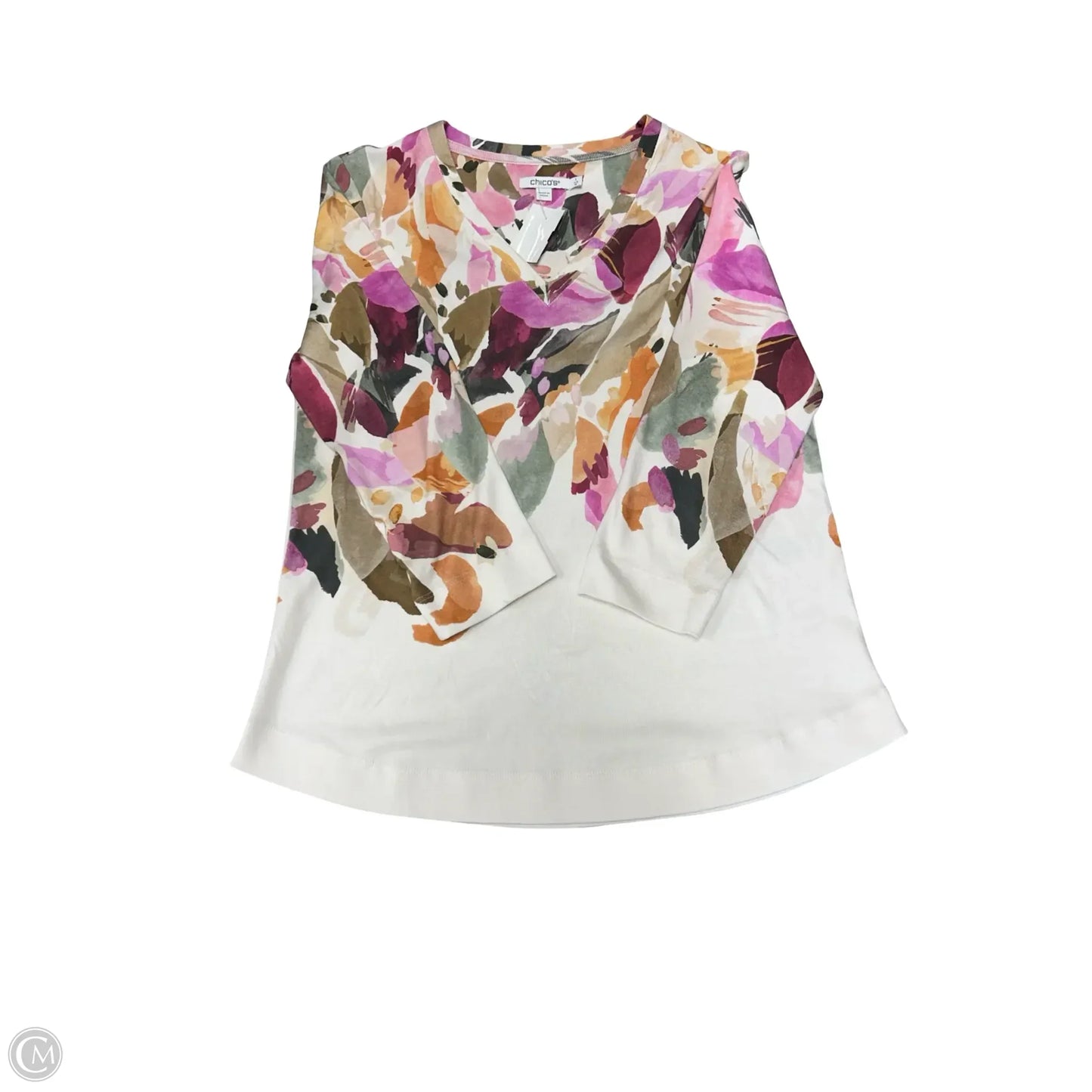 Top 3/4 Sleeve By Chicos In Floral Print, Size: M