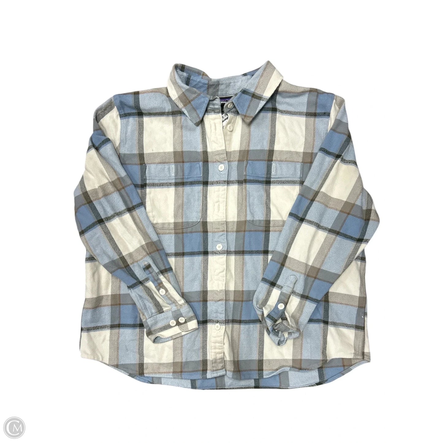 Jacket Shirt By Patagonia In Blue & White, Size: Xxl