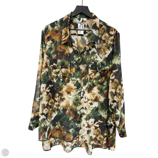 Blouse 3/4 Sleeve By Cato In Brown & Green, Size: 3x