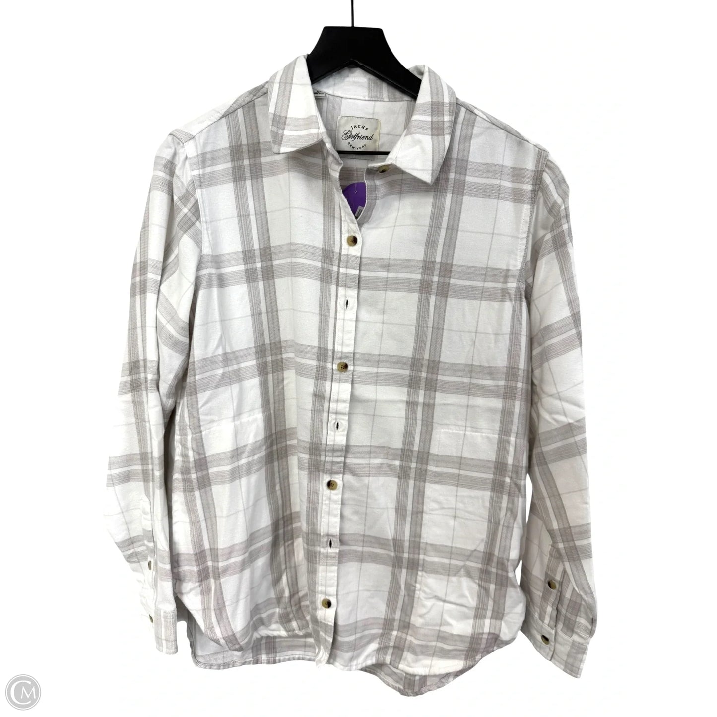 Blouse Long Sleeve By Jachs Girlfirend In Grey & White, Size: M
