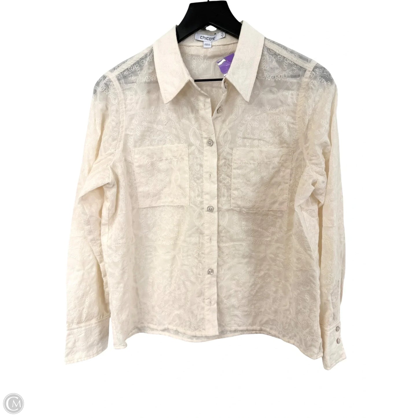Blouse Long Sleeve By Chicos In Cream, Size: S