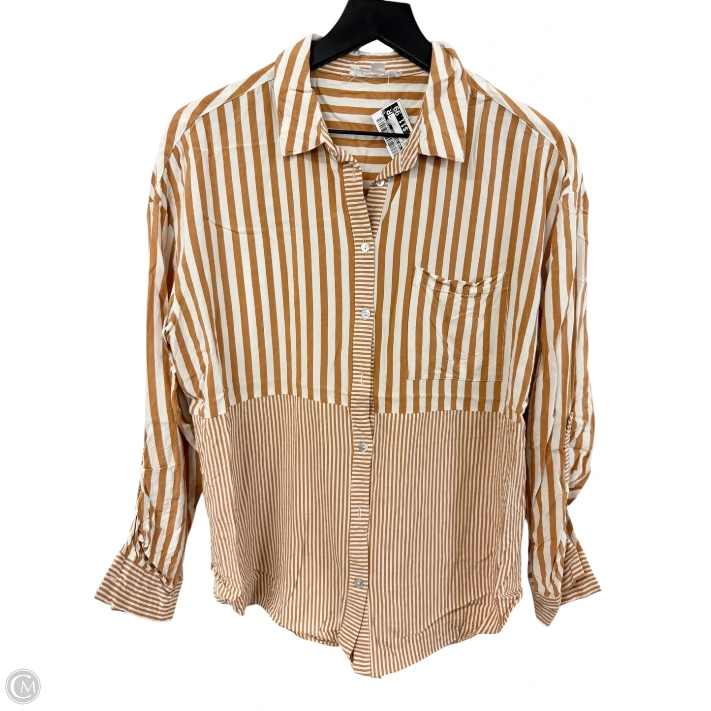 Blouse Long Sleeve By Jane And Delancey In Orange & White, Size: Xl