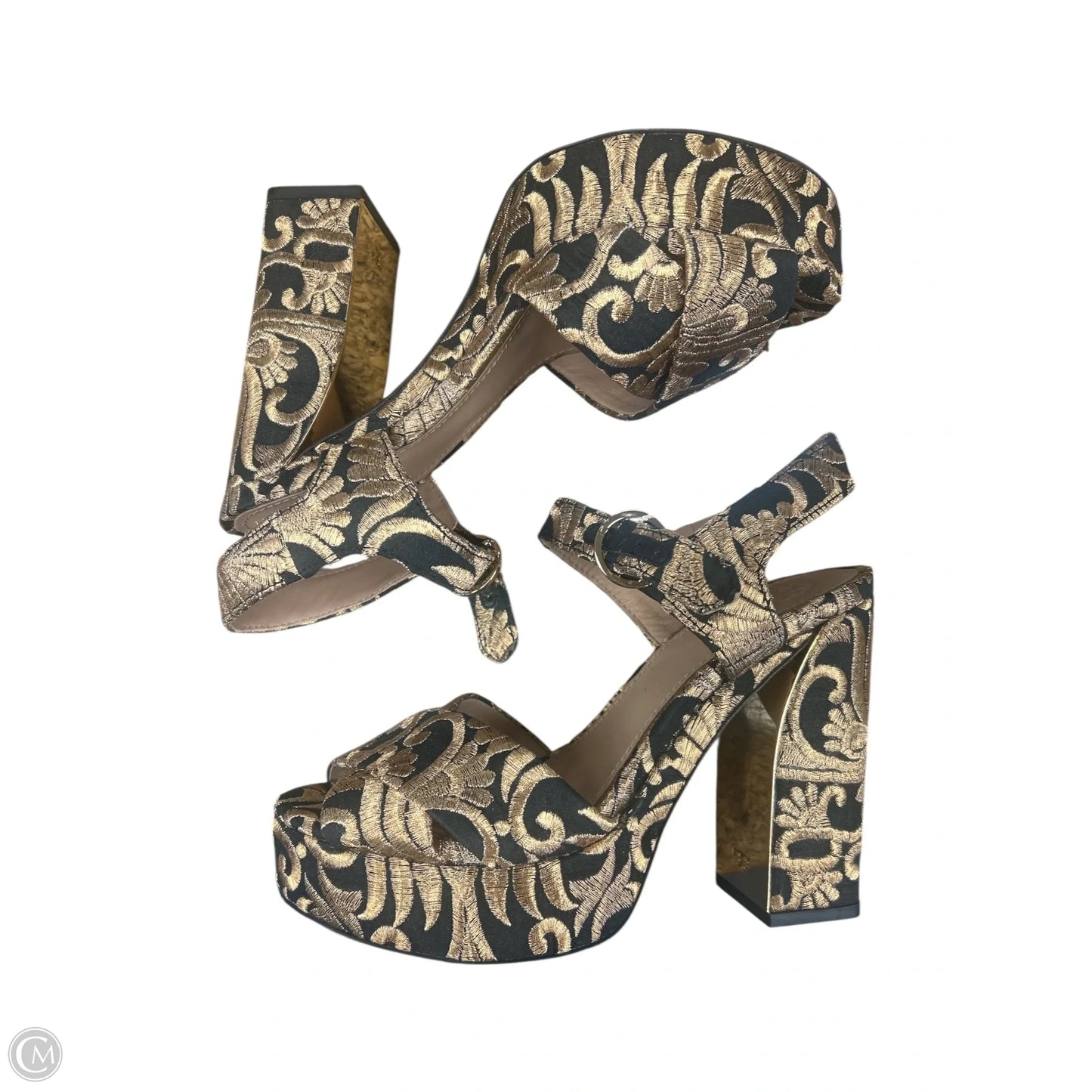 Sandals Designer By Tory Burch In Black & Gold, Size: 5.5