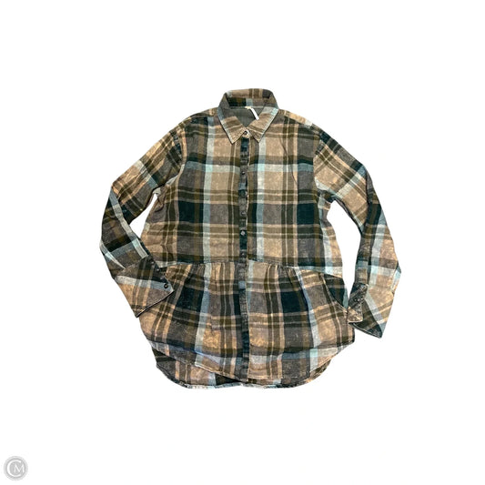Blouse Long Sleeve By Free People In Plaid Pattern, Size: Xs