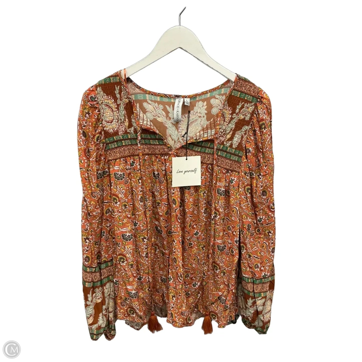 Top Long Sleeve By Grace + Karma In Brown, Size: L