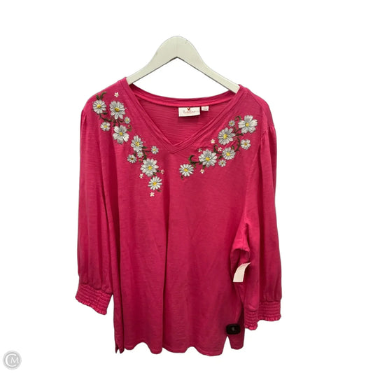 Top 3/4 Sleeve By Quaker Factory In Pink, Size: 2x
