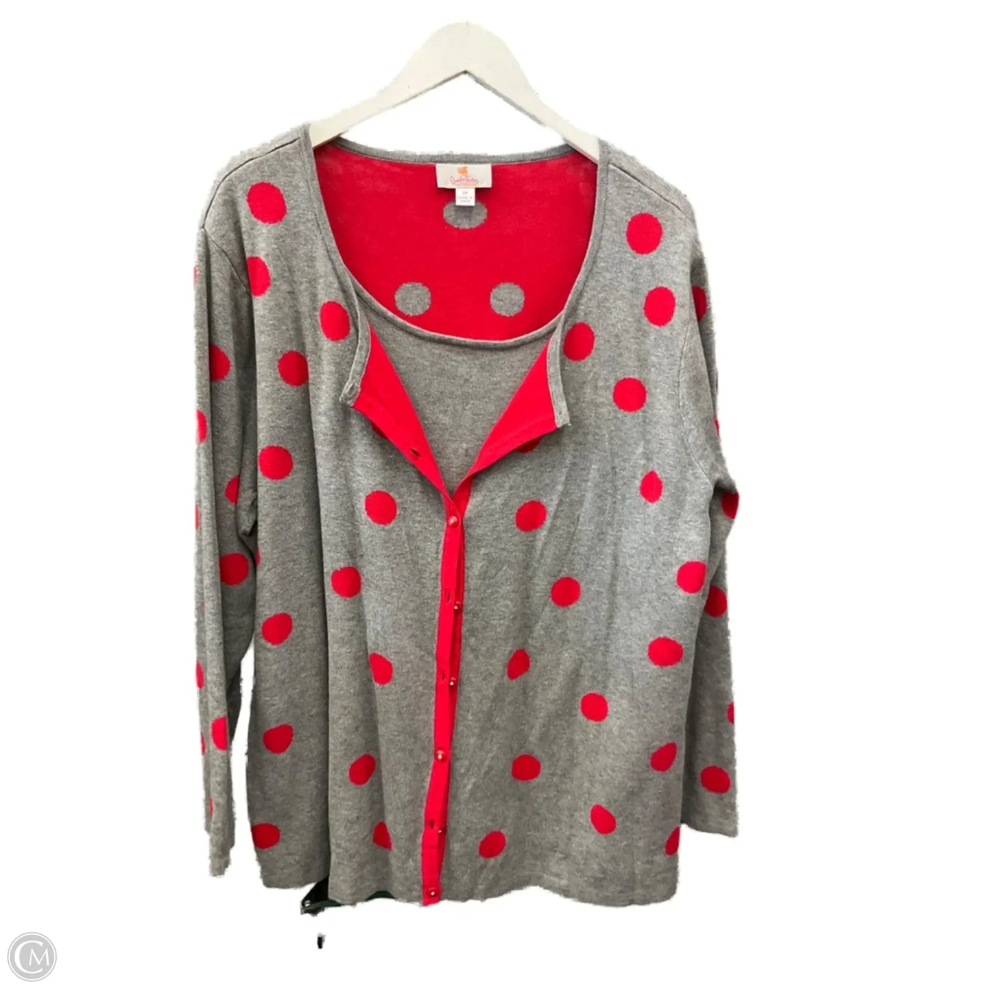 Sweater Cardigan By Quaker Factory In Grey & Red, Size: 2x