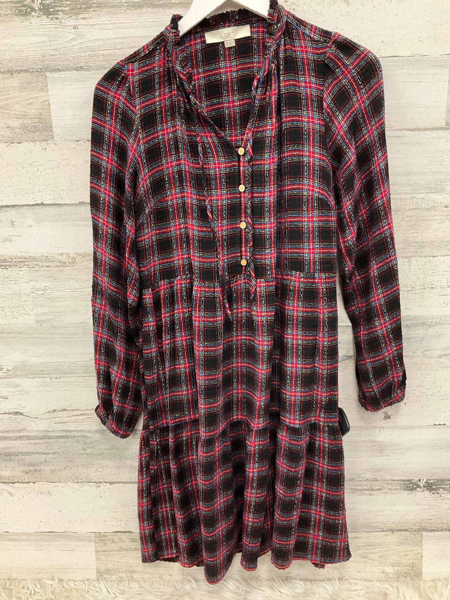 Dress Casual Midi By Loft In Plaid Pattern, Size: Xs