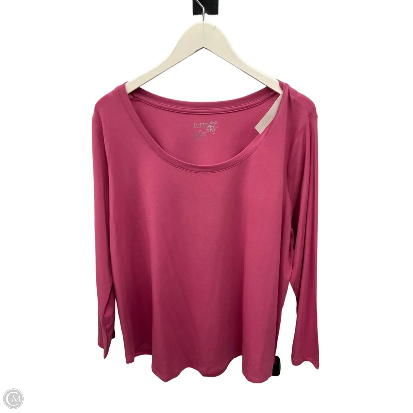 Top Long Sleeve Basic By Terra & Sky In Pink, Size: 1x