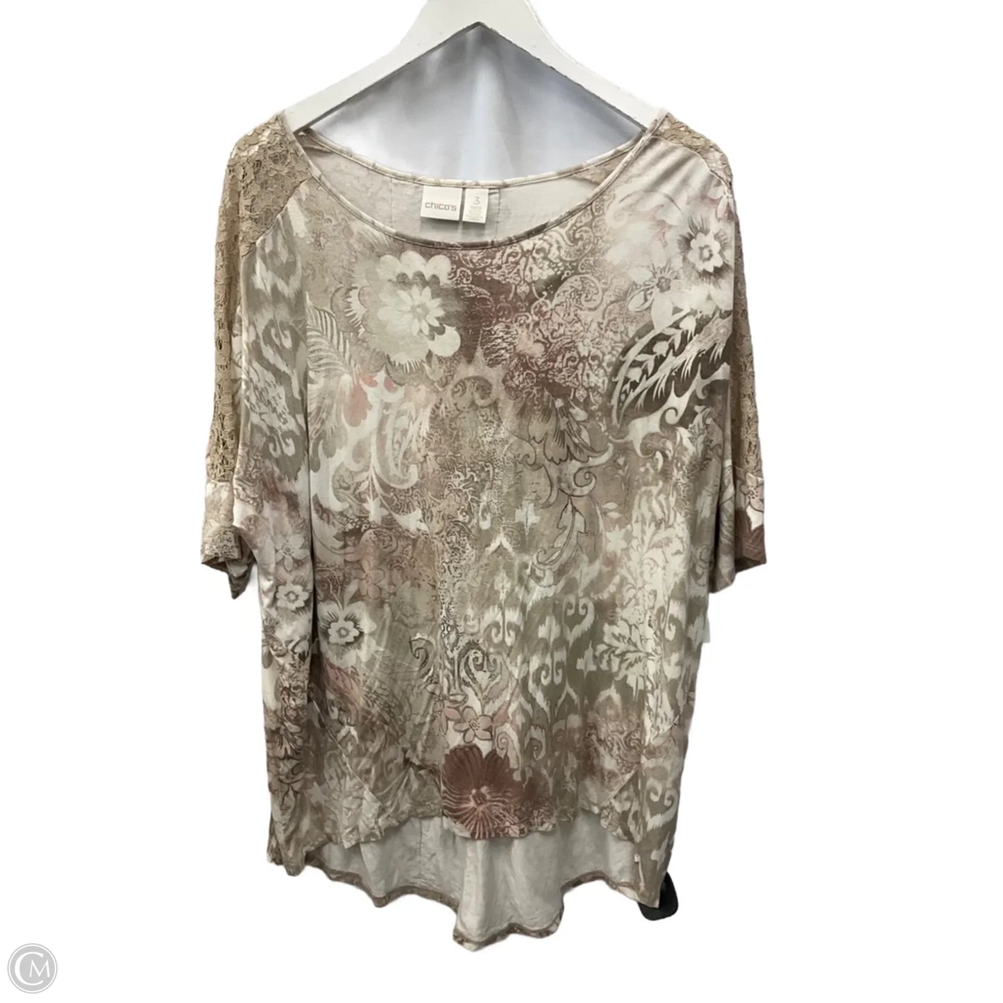 Top Short Sleeve By Chicos In Pink & Tan, Size: Xl