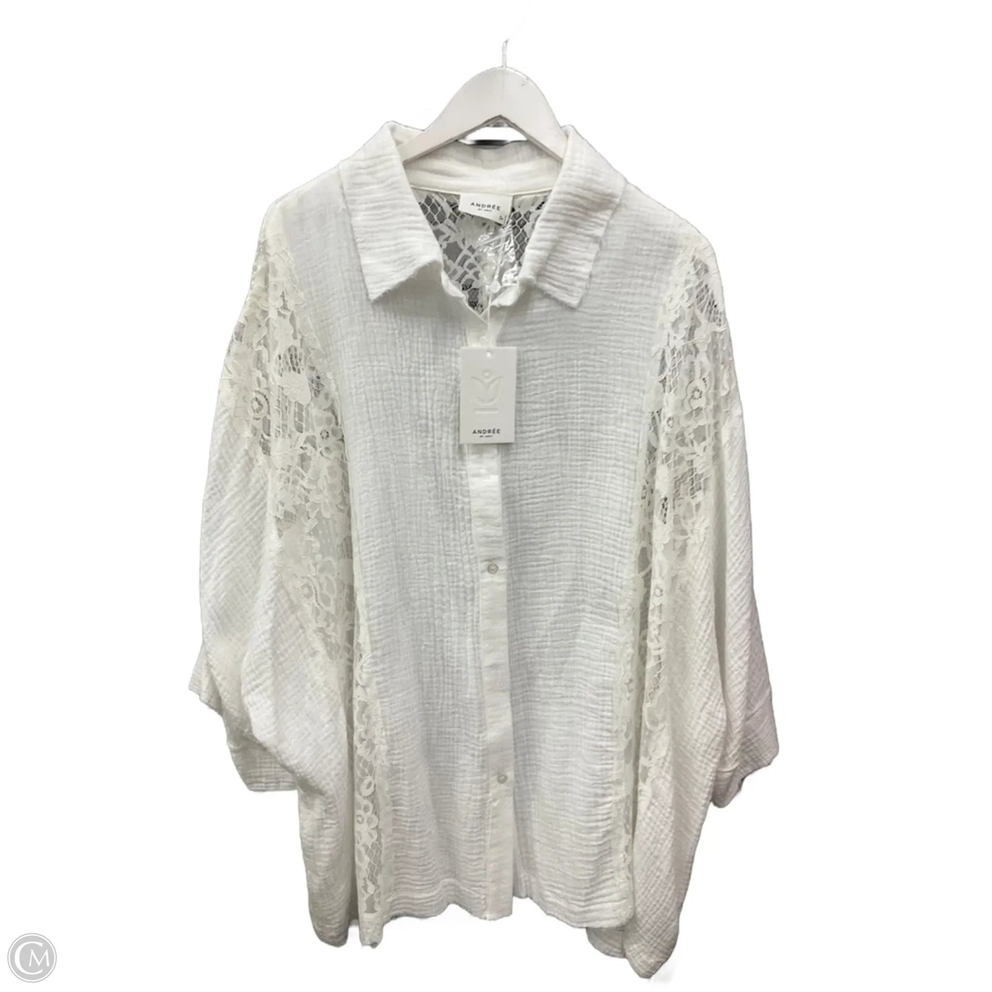 Top Short Sleeve By Andree By Unit In White, Size: 3x