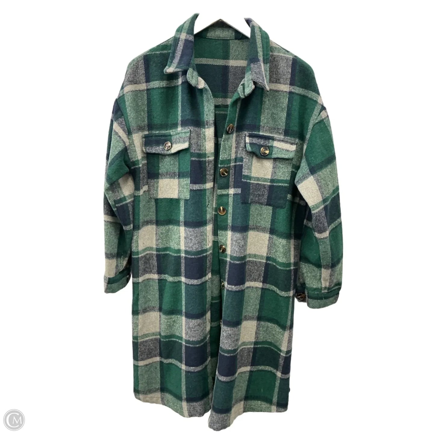 Jacket Shirt By Shein In Blue & Green, Size: L