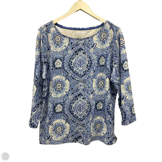 Top 3/4 Sleeve By Talbots In Blue & White, Size: Xl