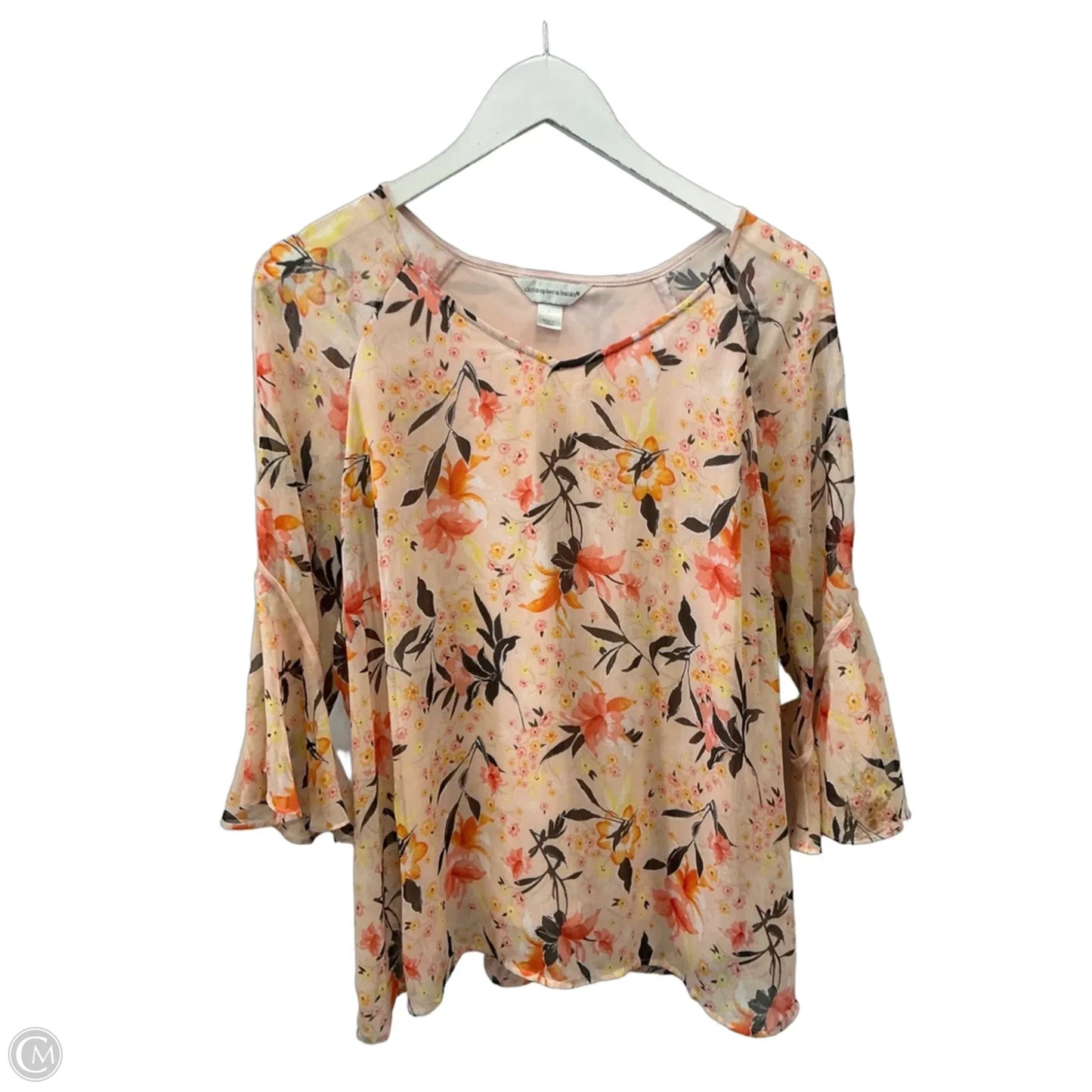 Top 3/4 Sleeve By Christopher And Banks In Peach, Size: L