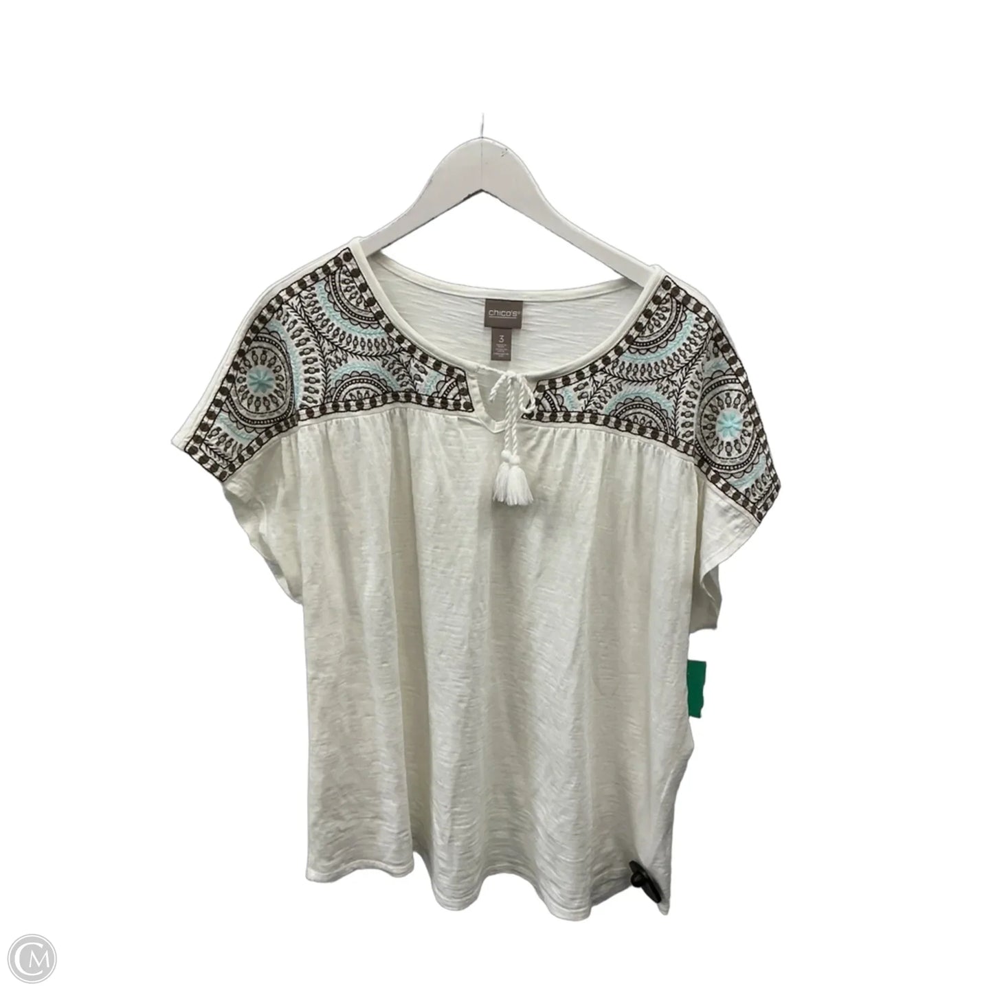 Top Short Sleeve By Chicos In White, Size: Xl