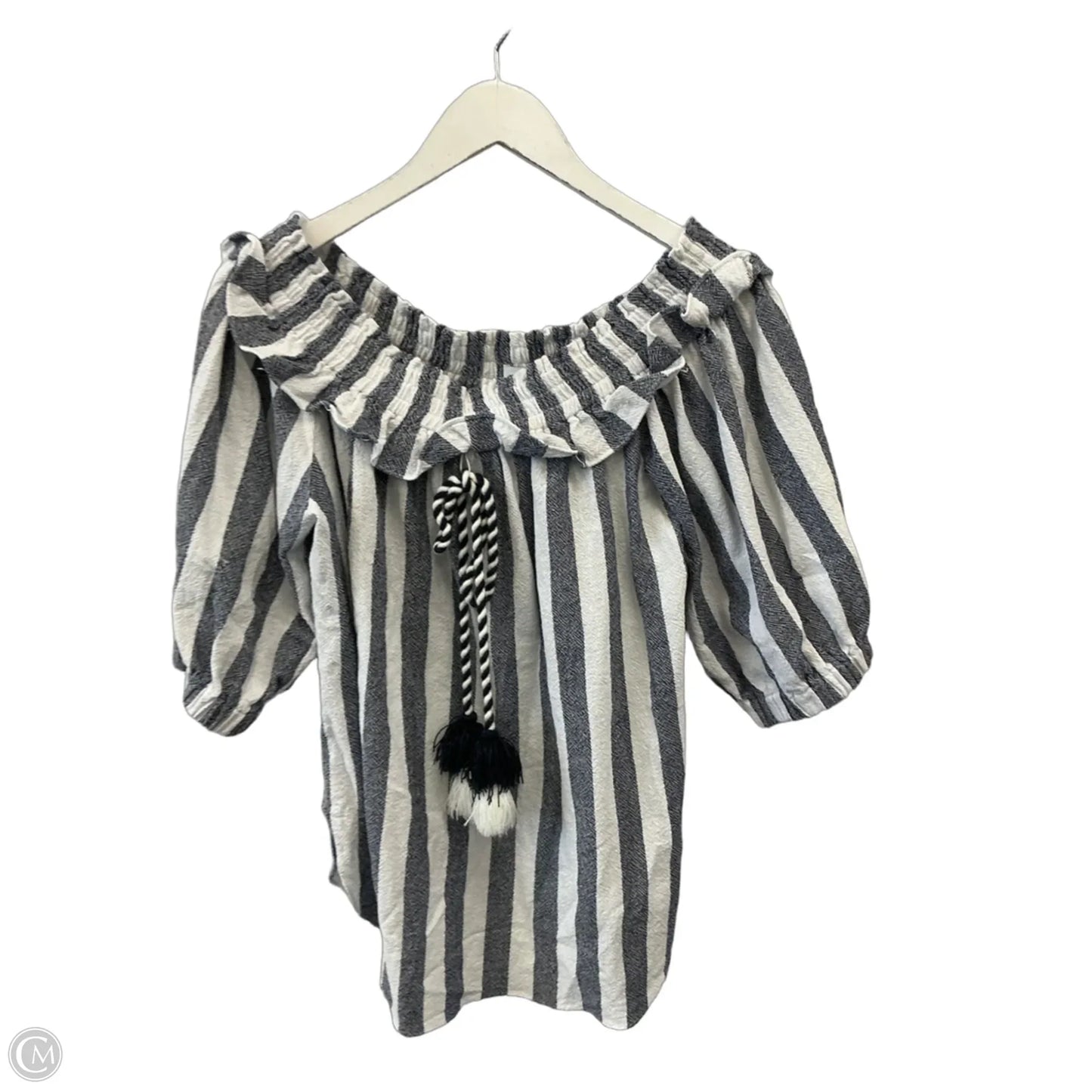 Top Short Sleeve Designer By Misa In Blue & White, Size: L