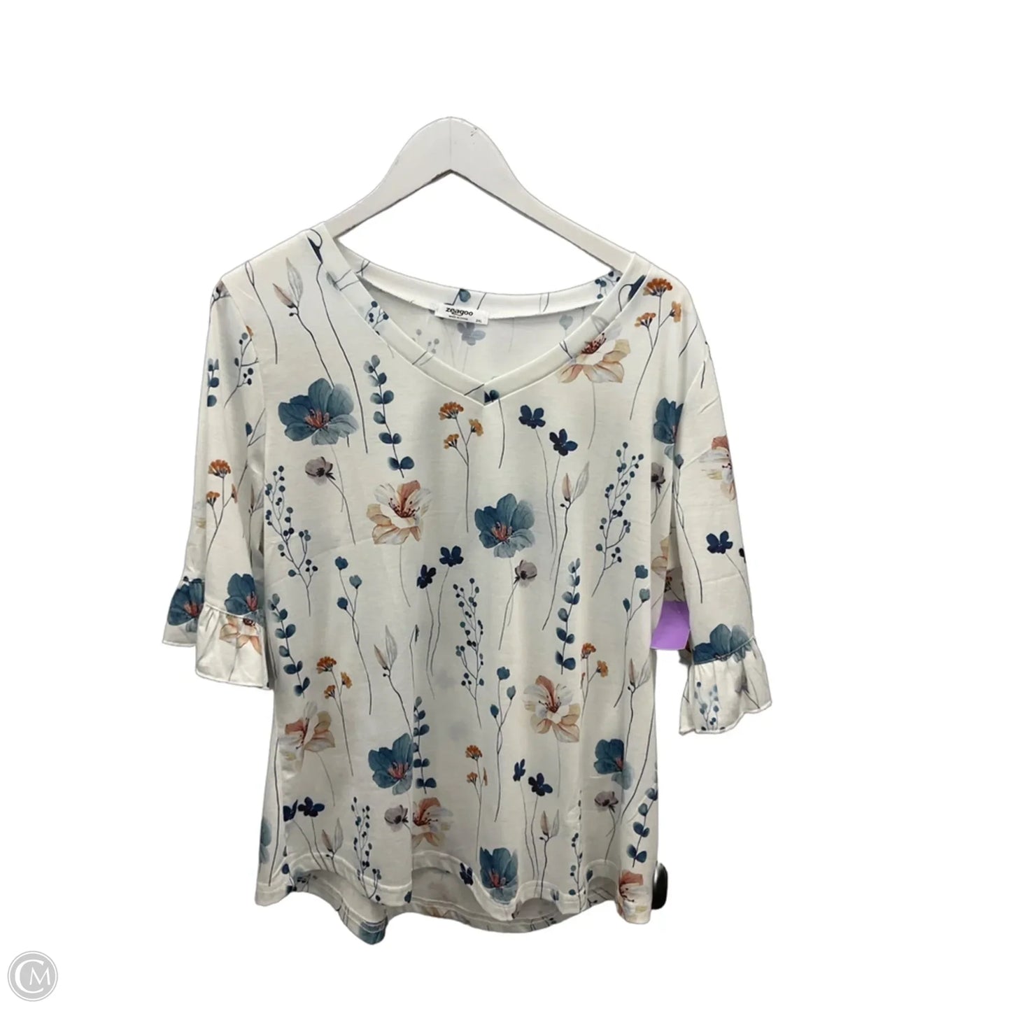 Top Short Sleeve By Zeagoo In Blue & White, Size: 2x
