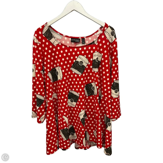Top 3/4 Sleeve By Attitude In Red & White, Size: 2x