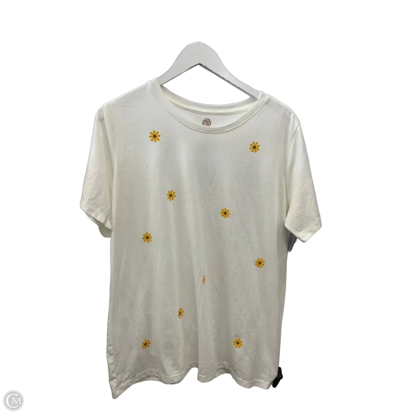Top Short Sleeve By Positive Attitude In White & Yellow, Size: Xl
