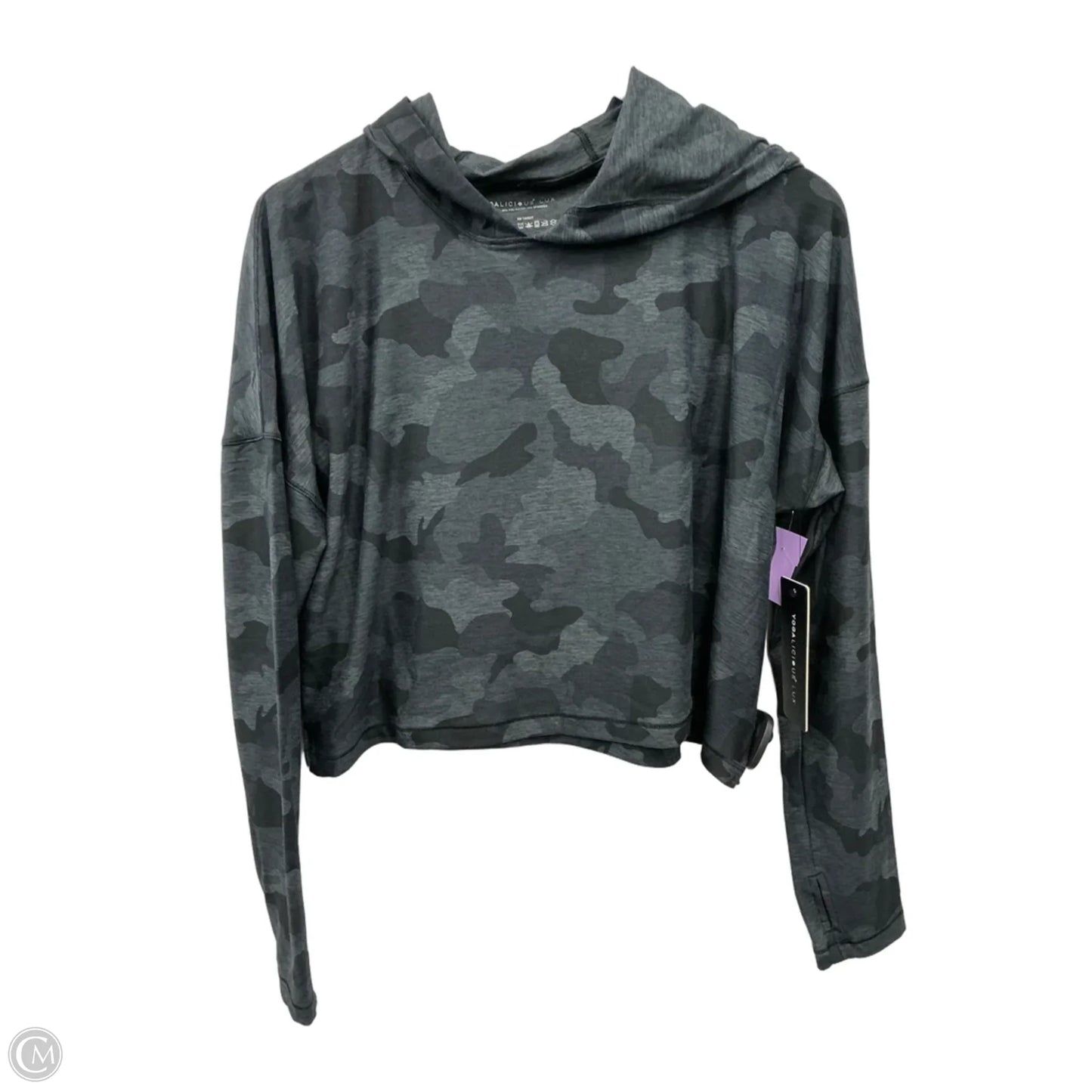 Athletic Top Long Sleeve Hoodie By Yogalicious In Grey, Size: M