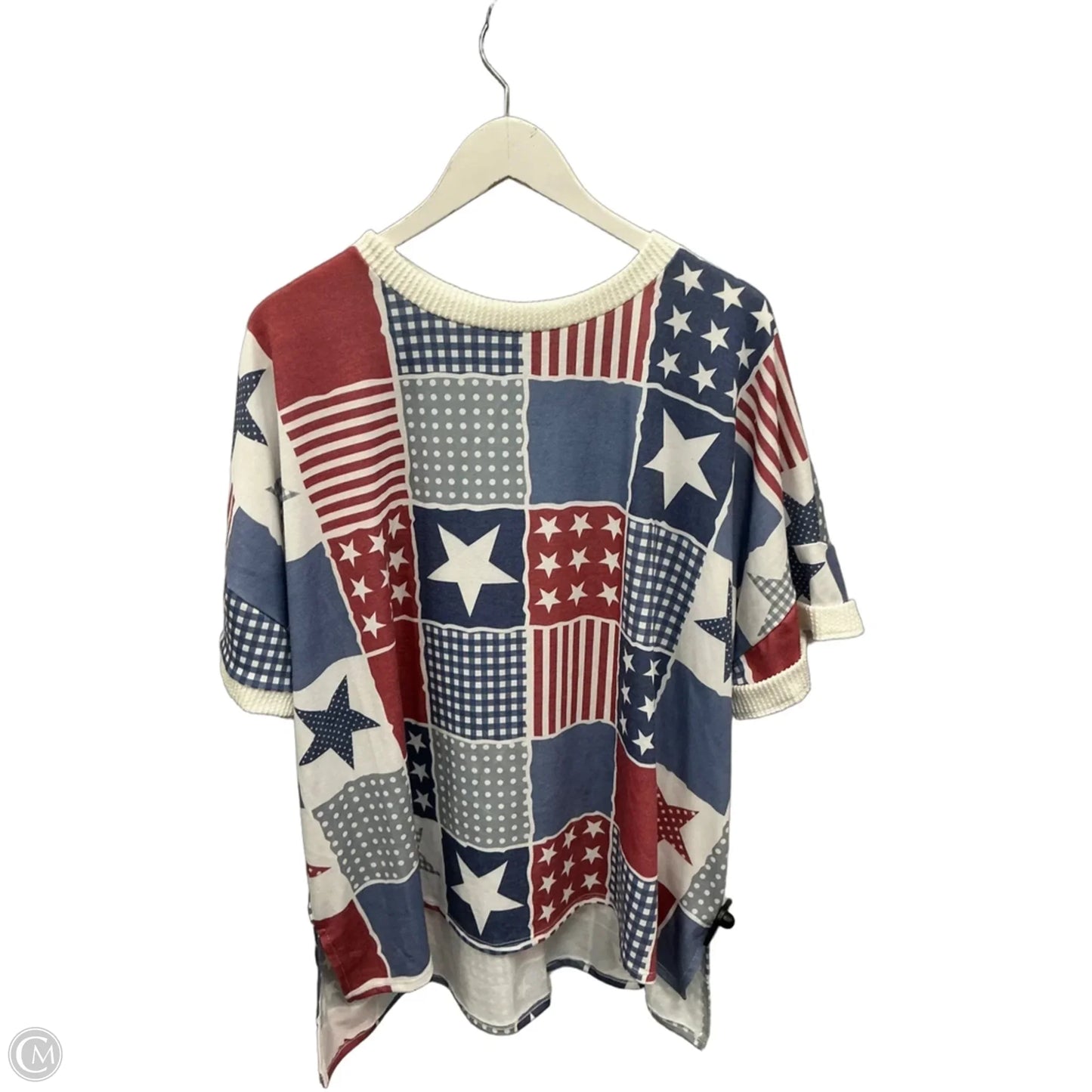 Top Short Sleeve By Haptics In Blue Red & White, Size: 2x