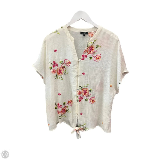 Top Short Sleeve By Auw In Cream & Pink, Size: Xl