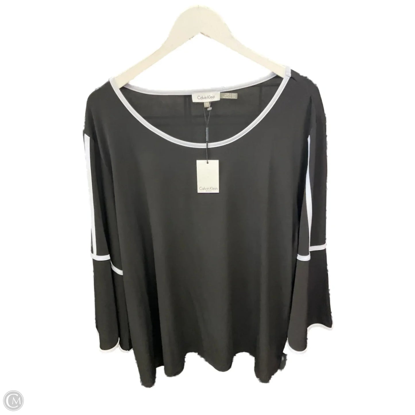 Top 3/4 Sleeve By Calvin Klein In Black & White, Size: 3x