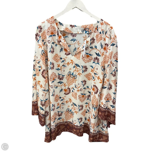Top 3/4 Sleeve By Violet And Claire In Cream & Tan, Size: 3x