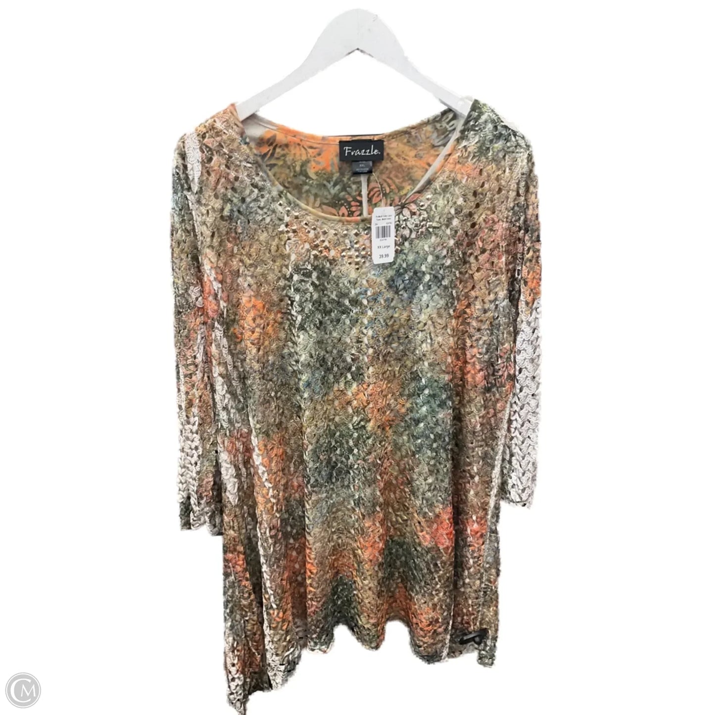 Tunic 3/4 Sleeve By Clothes Mentor In Green & Orange, Size: Xxl