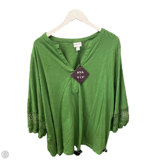 Top 3/4 Sleeve By Ava & Viv In Green, Size: 2x