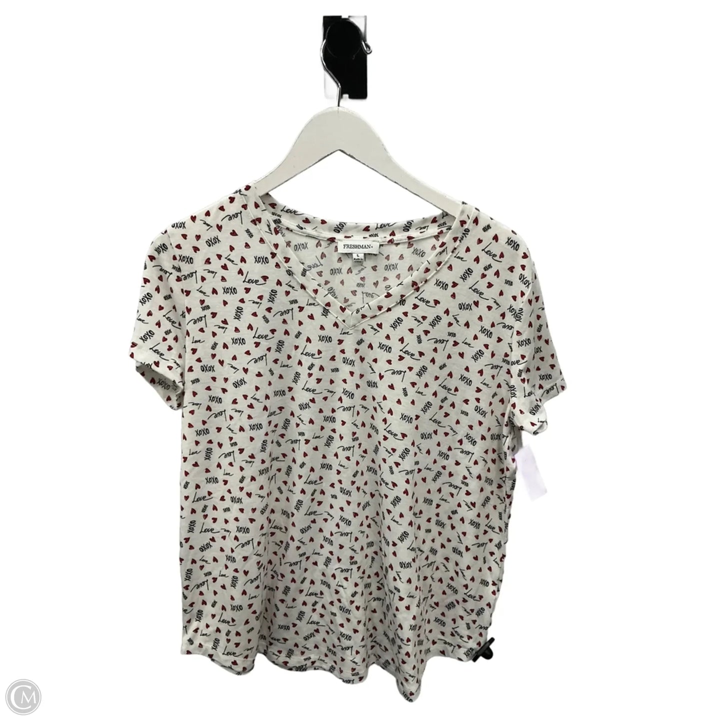 Top Short Sleeve By Freshman In White, Size: L