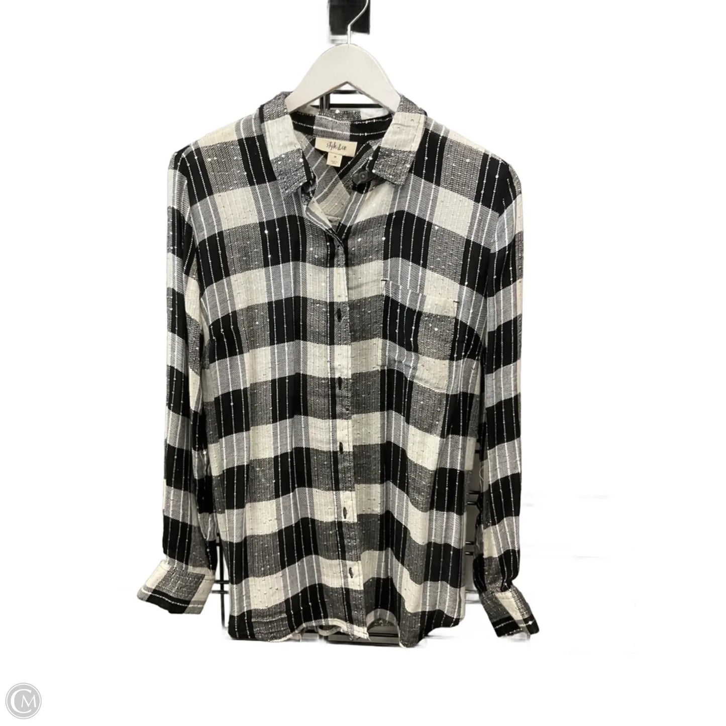 Top Long Sleeve By Style And Company In Checkered Pattern, Size: M