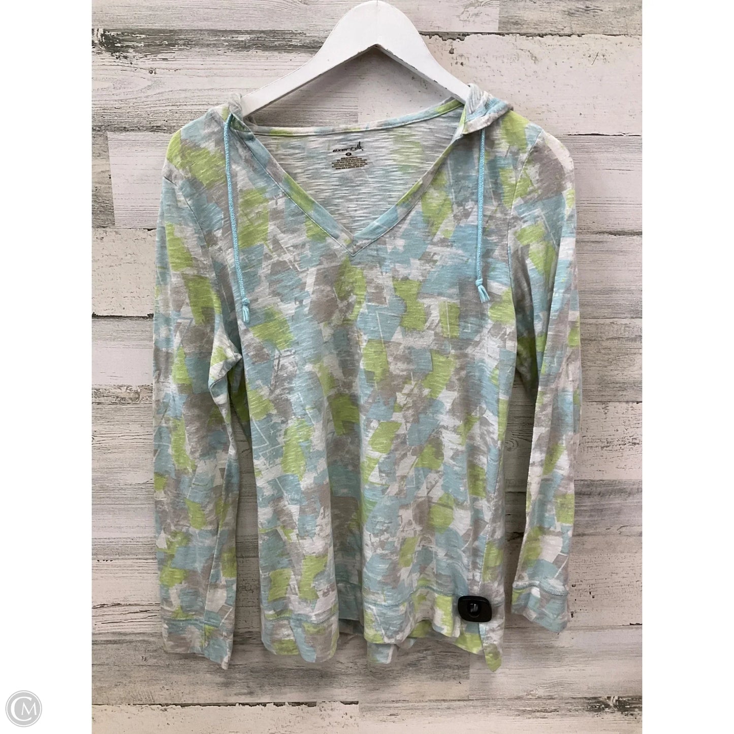 Athletic Top Long Sleeve Hoodie By Exertek In Blue & Green, Size: M