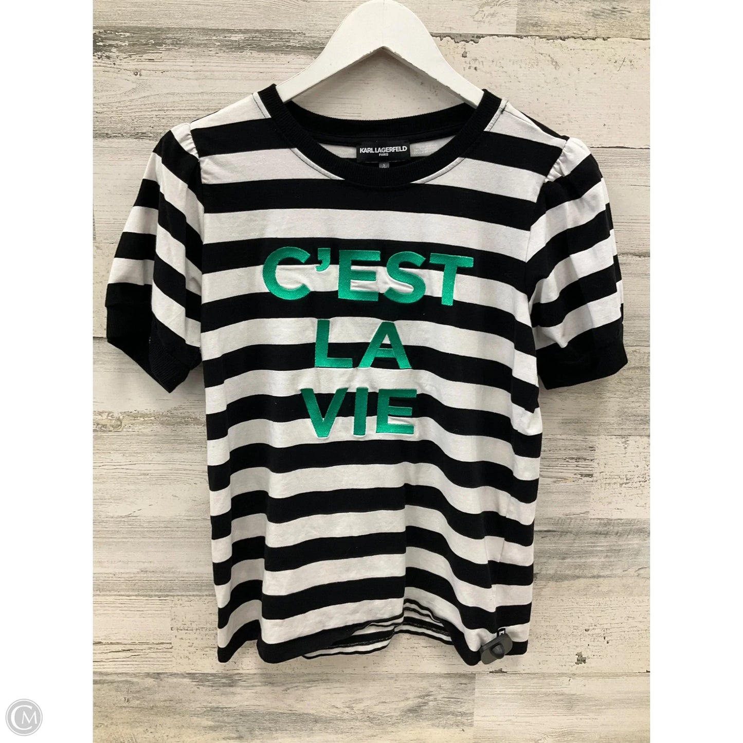 Top Short Sleeve Designer By Karl Lagerfeld In Striped Pattern, Size: S
