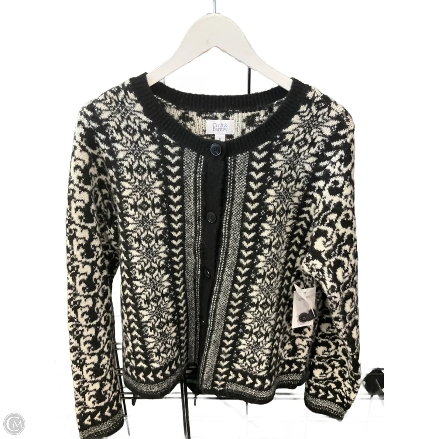 Sweater Cardigan By Croft And Barrow In Black & Cream, Size: M