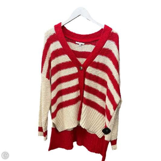 Sweater Cardigan By Clothes Mentor In Cream & Red, Size: L