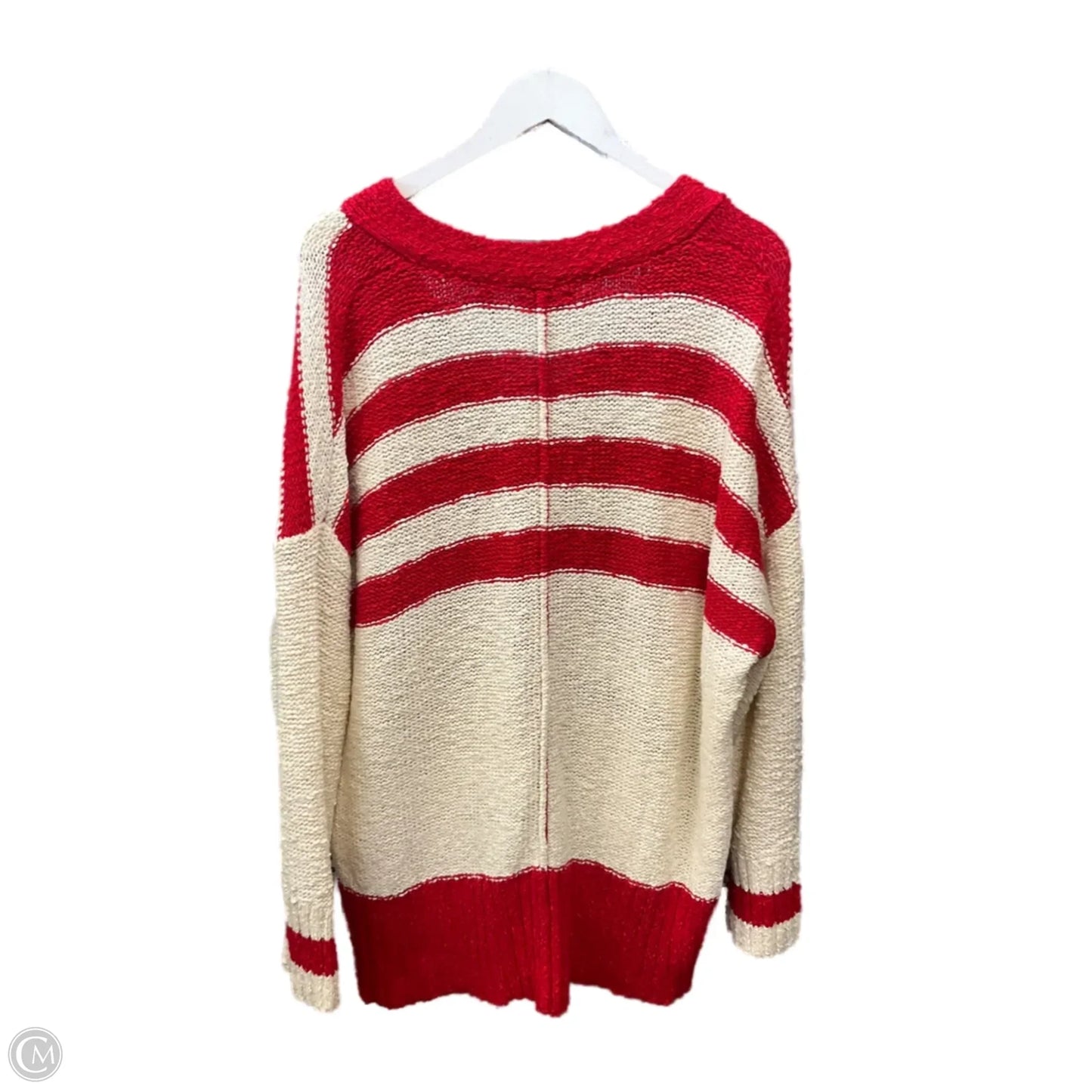 Sweater Cardigan By Clothes Mentor In Cream & Red, Size: L