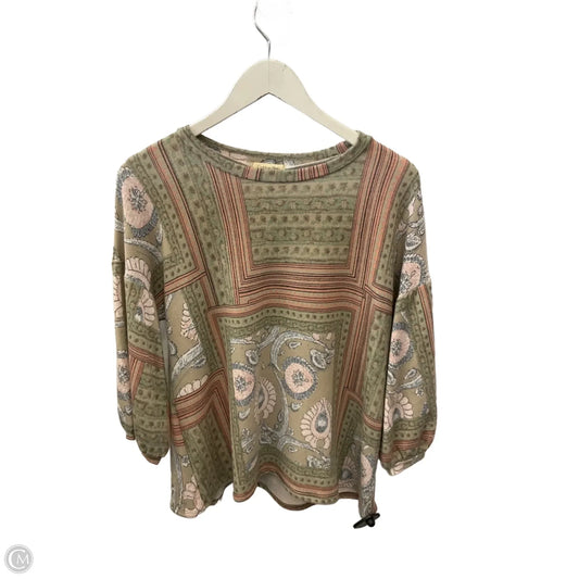 Top 3/4 Sleeve By Cotton Bleu In Green & Pink, Size: M